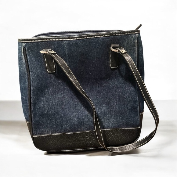 Dark Blue Denim Baguette Bag with Dark Brown Leather Straps – Pre-Owned - Picture 3 of 7